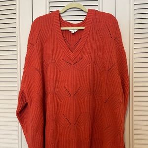 Drop-shoulder Orange Crochet Sweater
